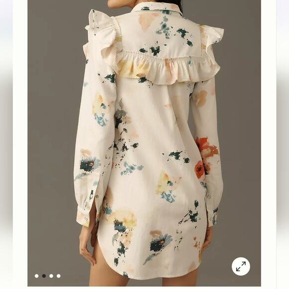 Pilcro Long-Sleeve Ruffled Denim Mini Shirt Dress Sz Med Nwts - Picture 2 of 4